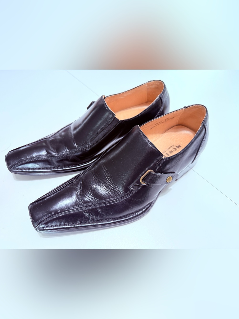 Men's Black Leather Slip-On Loafers with Buckle Accent